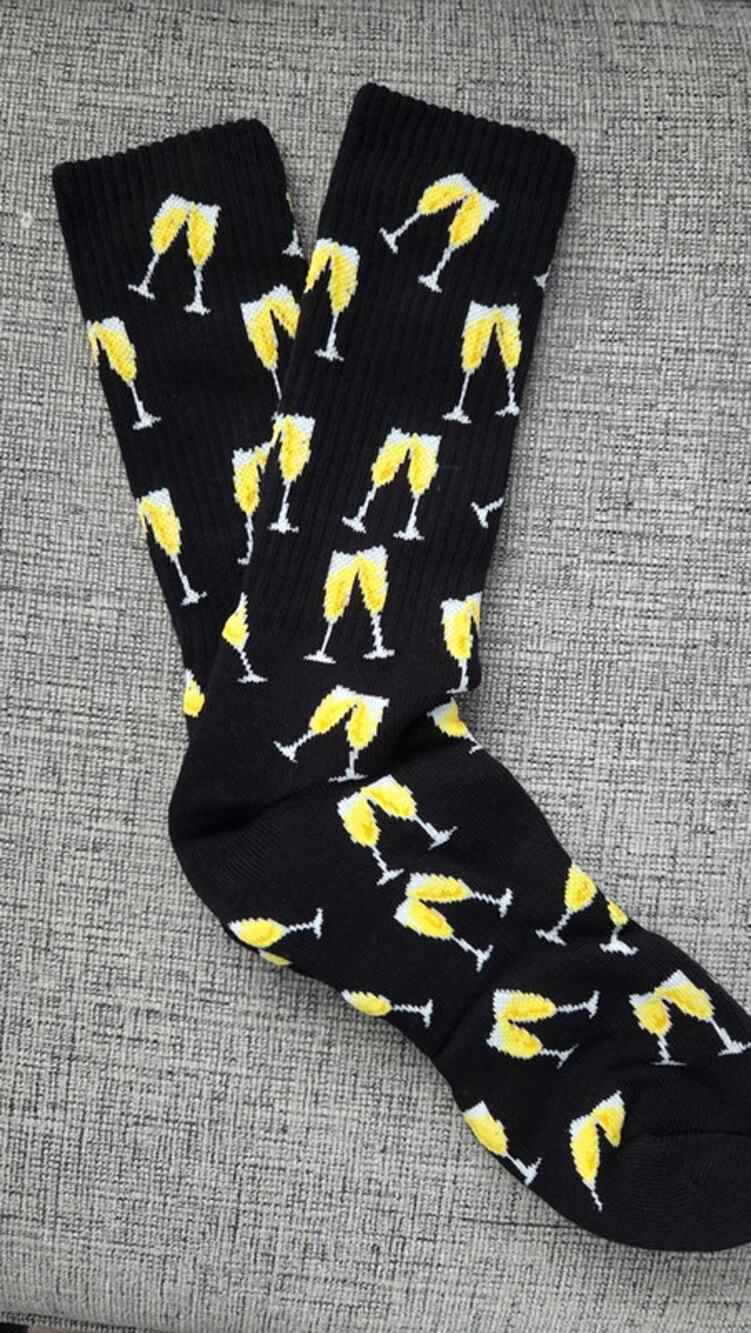 Martini Glass Novelty Crew Socks Black Yellow Cocktail Fun Unisex